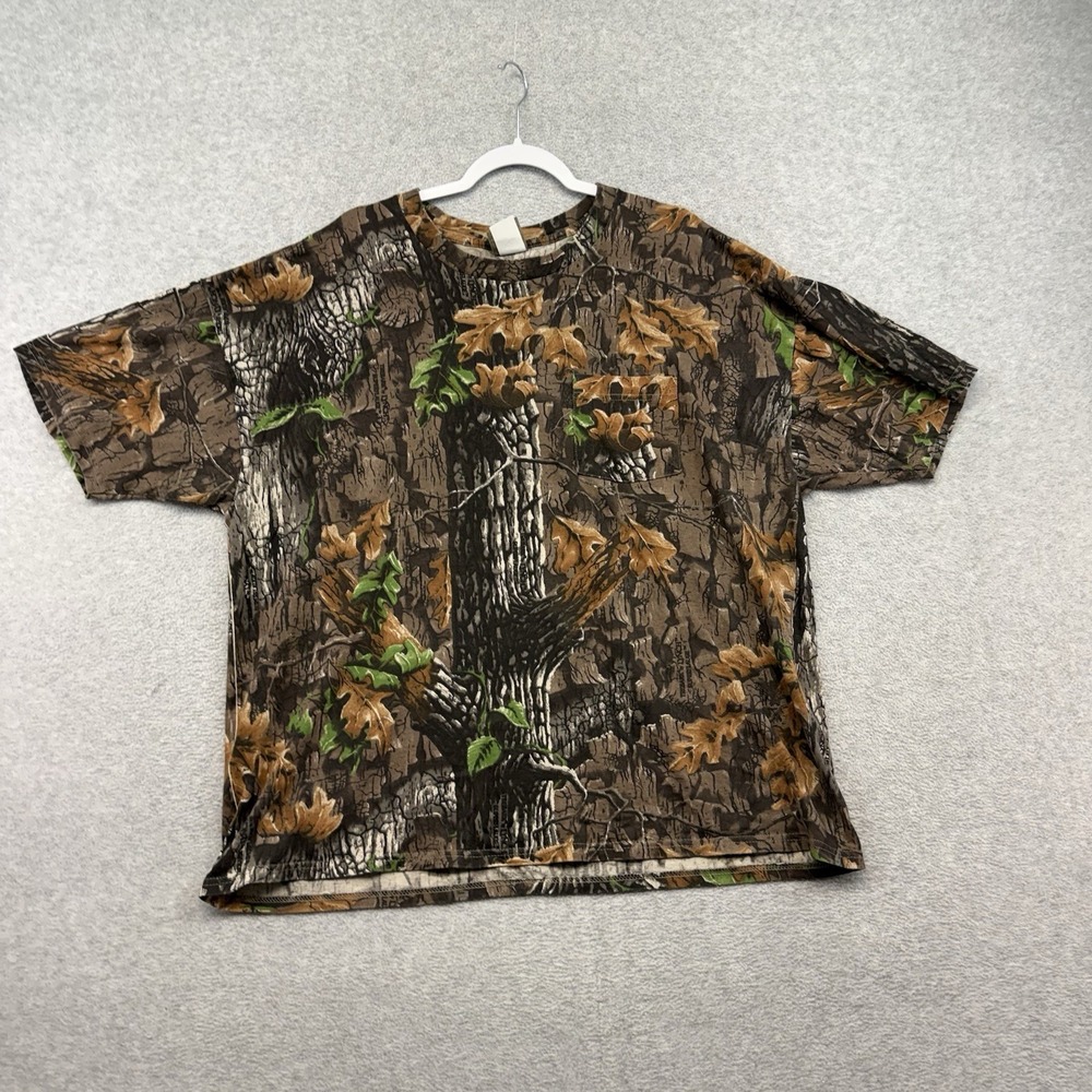 Vintage Jerzees Outdoors Size XL Trebark Camouflage T-Shirt 90s Blank Camo EUC